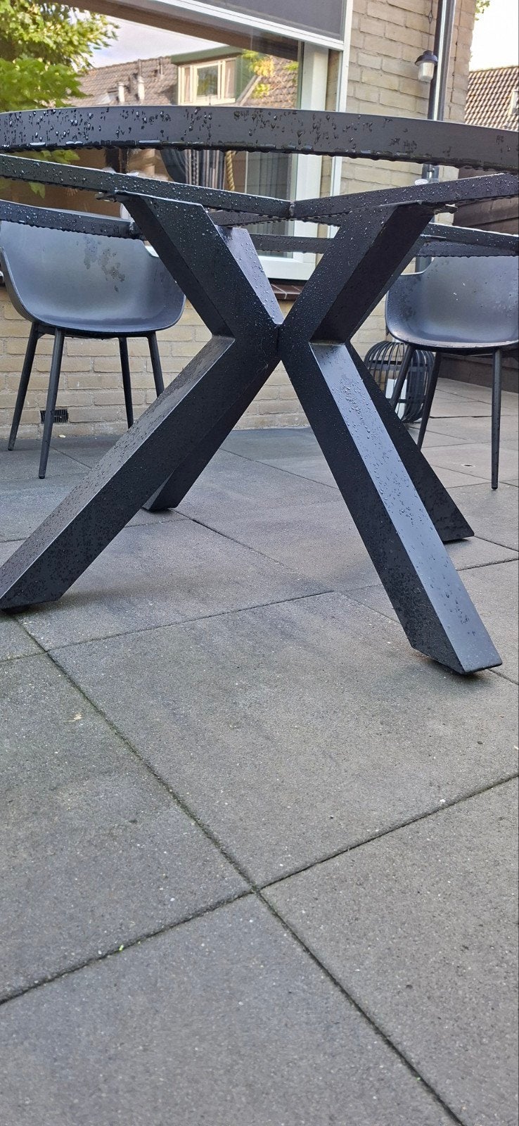 Aluminium kruispoot tuintafel onderstel - Zwart, 140 cm rond, Tuin en Terras, Ophalen, Gebruikt, Rond, Aluminium