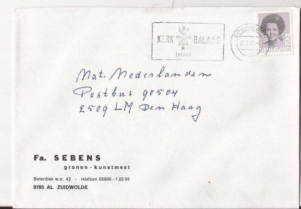 ZUIDWOLDE 1985 Fa SEBENS Granen Kunstmest, Ophalen of Verzenden, 1980 tot heden, Gelopen, Drenthe