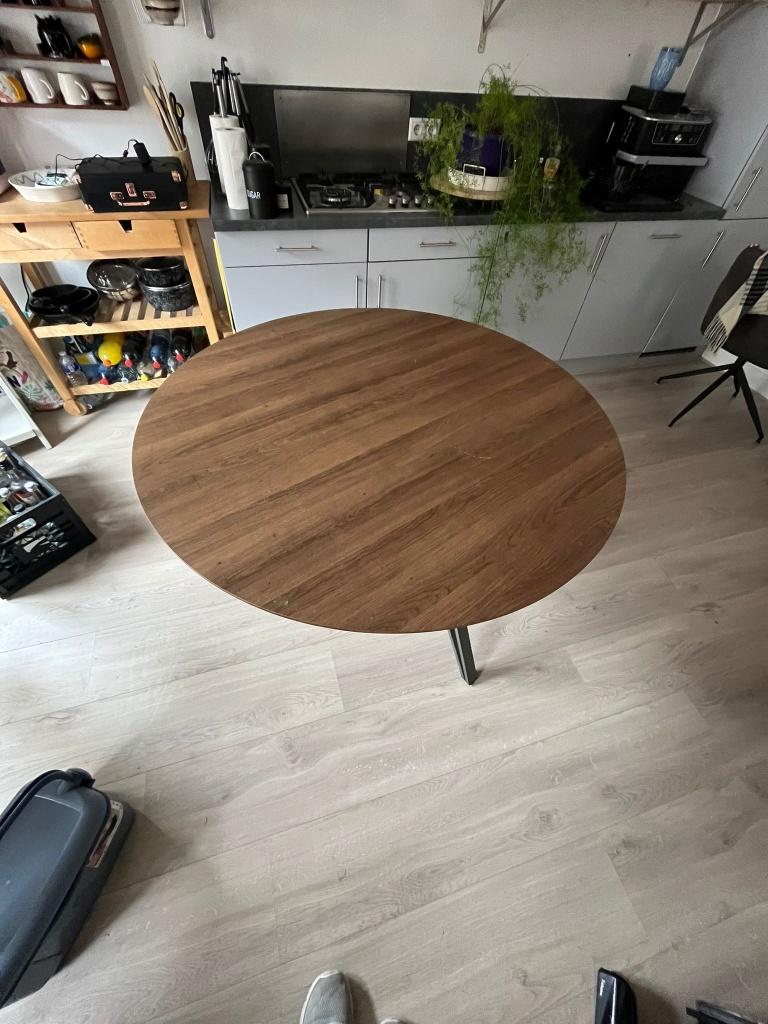 Ronde eettafel – 120 cm – hout met stalen poten, Huis en Inrichting, Tafels | Eettafels, Ophalen, Rond, Nieuw, Vier personen