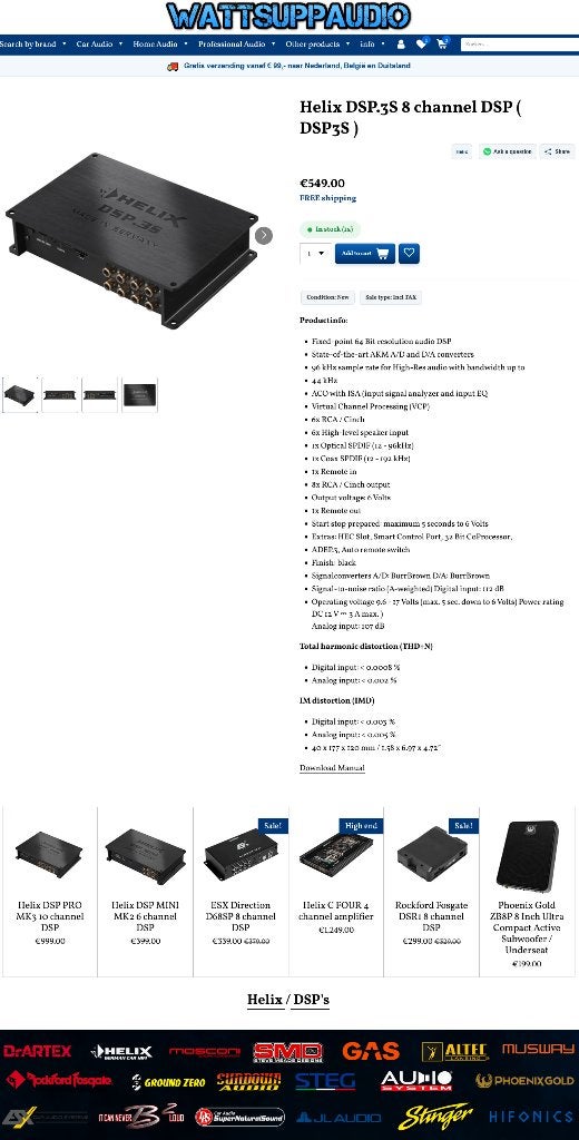 Helix DSP.3S 8 kanaals Digital Sound Processor  DSP3S, ., Nieuw, Ophalen of Verzenden, HELIX