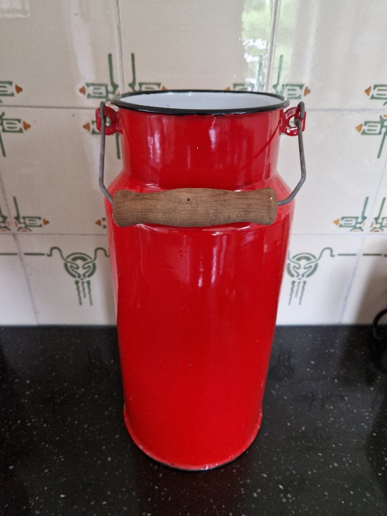 Melkkan emaille rood vintage retro, Antiek en Kunst, Antiek | Emaille, Ophalen