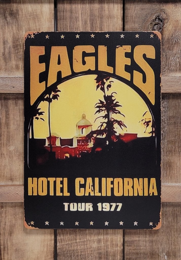 Eagles Hotel California tour 1977 reclamebord van metaal, Info@deconoord.nl, Deco Noord, Nieuw, Ophalen of Verzenden