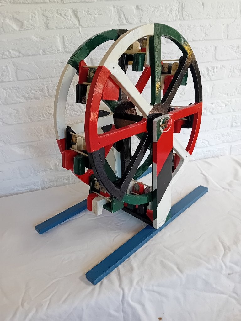 Groot houten reuzerad nostalgisch speelgoed kermis, Antiek en Kunst, Ophalen of Verzenden