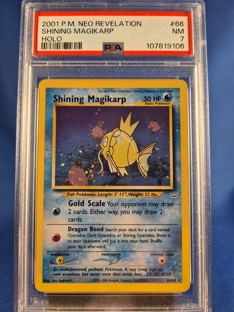Shining Magikarp 66/64 - Neo Revelation (PSA 7), Hobby en Vrije tijd, Verzenden, Gebruikt