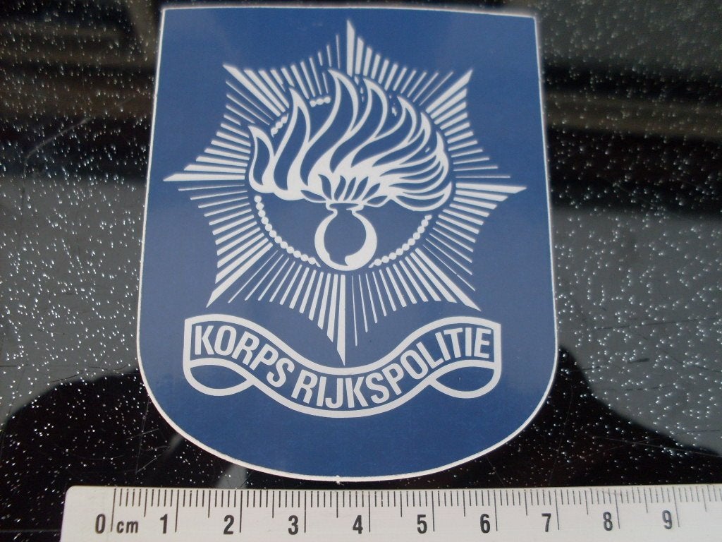 sticker korps rijkspolitie logo embleem zilverkleurig, Verzenden, Zo goed als nieuw, Bedrijf of Vereniging