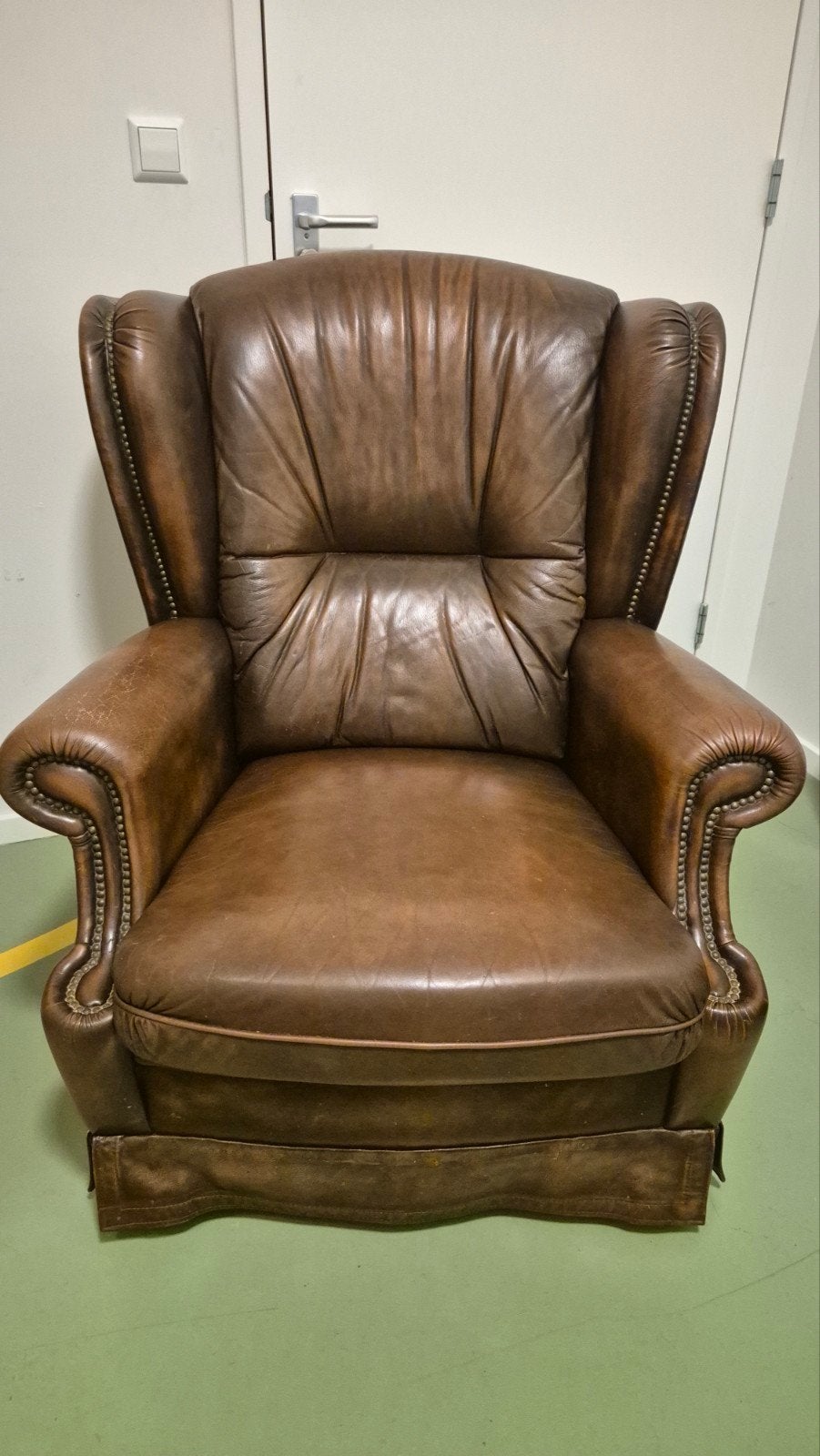 Vintage Leren Fauteuil - Bruin, Ophalen, Gebruikt, Klassiek, Vintage, 75 tot 100 cm