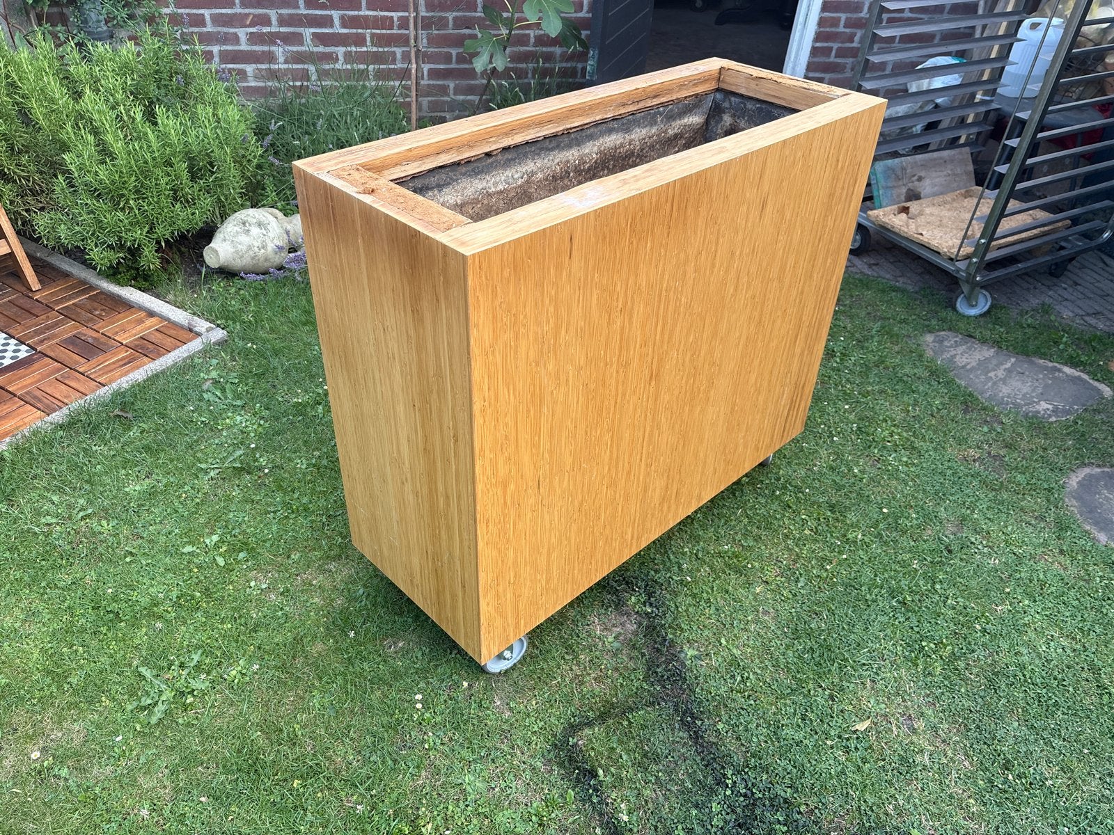 Houten plantenbak op wielen - 100x40x90cm, Tuin en Terras, Bloembakken en Plantenbakken, Gebruikt, Hout, Balkon, 60 cm of meer