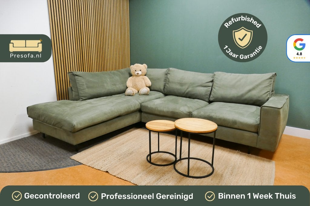 Hoekbank Groen Microvezel Goossens [Refurbished], 250 tot 300 cm, -, -, Hoekbank