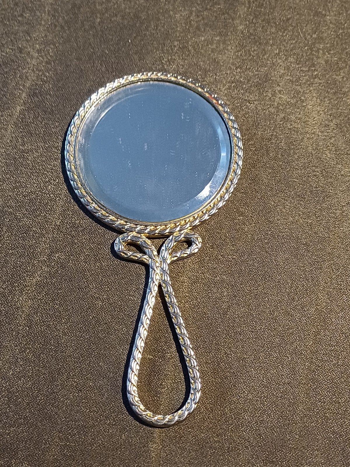 Vintage handspiegel met gedraaide rand en handvat, Ophalen of Verzenden, Rond