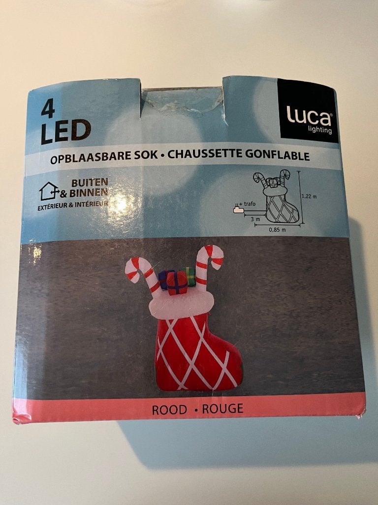 kerst kerstsok opblaasbaar nieuw groot LUCA opblaasbar licht, Diversen, Kerst, Ophalen of Verzenden, Nieuw