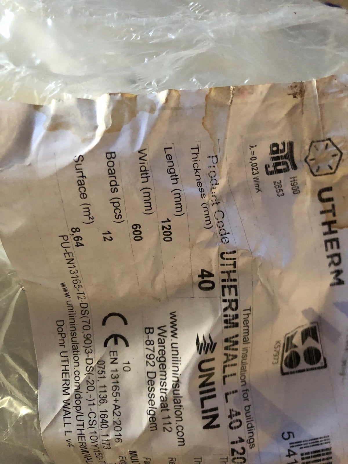 Unilin Utherm Wall L 40mm isolatieplaten (8,64 m²), Nieuw, 5 tot 10 m², Hardschuim (Pir), Muurisolatie
