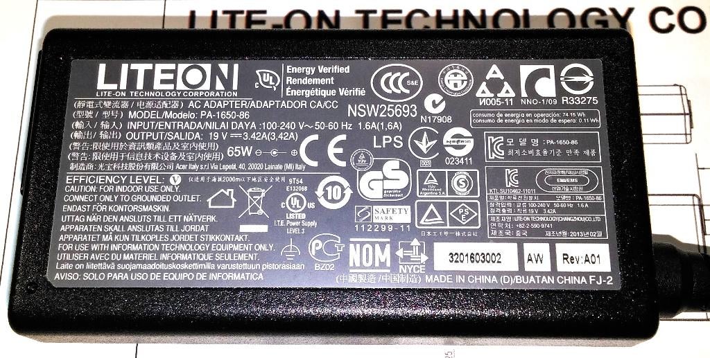 Acer Aspire LITE-On PA-1650-86 19V 3.42A 65W Adapter Oplader, Ophalen of Verzenden, Nieuw, Acer