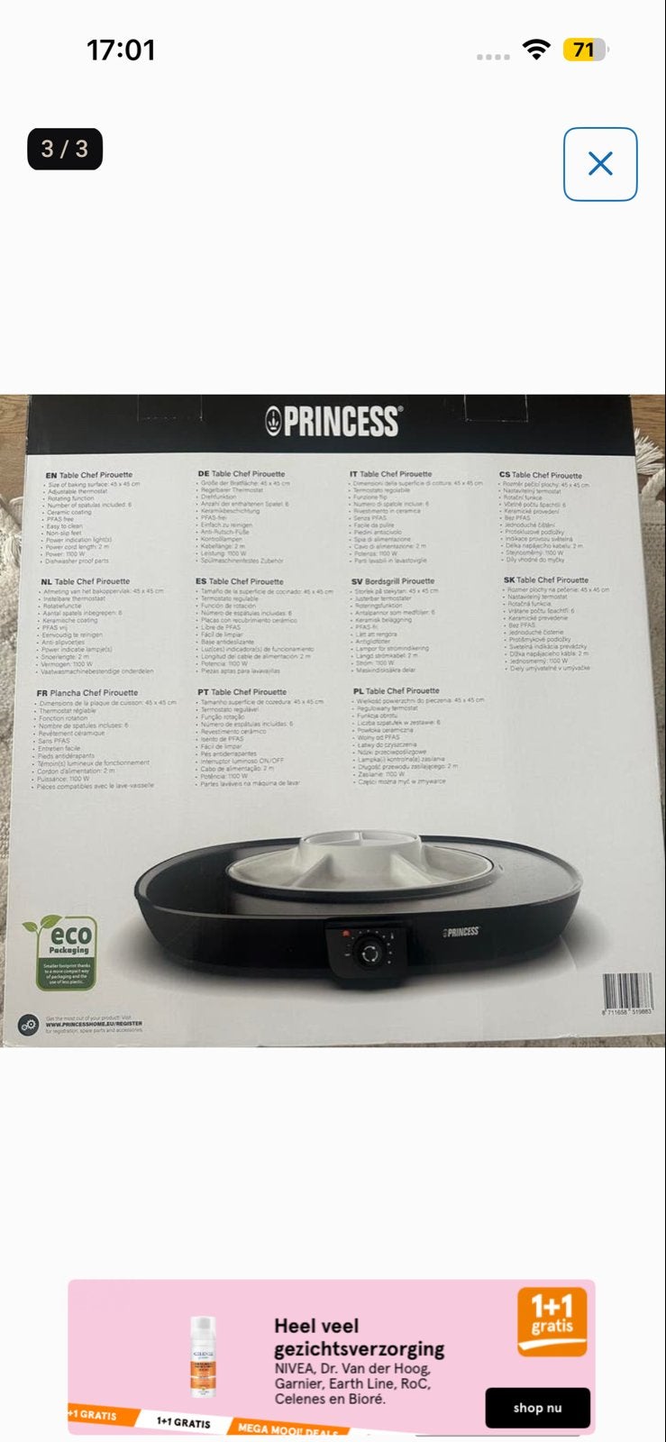 Princess Table Chef Pirouette Gourmetstel, Witgoed en Apparatuur, Gourmetstellen, Ophalen of Verzenden, Nieuw, 4 t/m 7 personen
