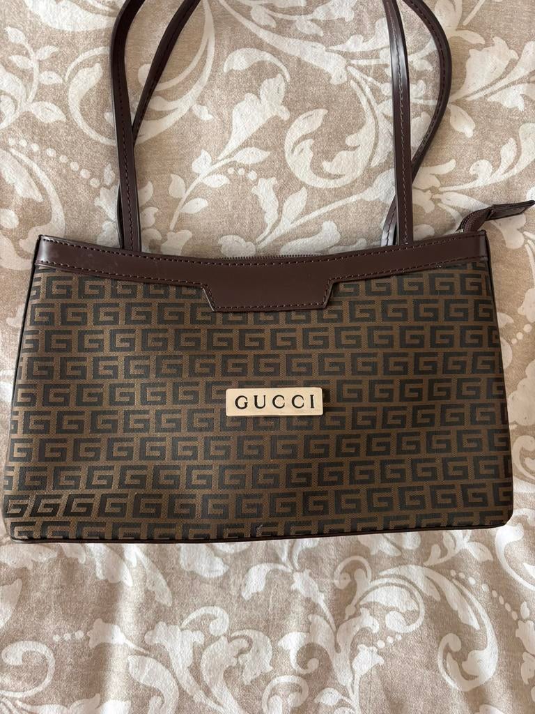 Vintage Gucci Bag, Bruin met logo print, Zilveren hardware, Verzenden, Zo goed als nieuw, Bruin, Handtas