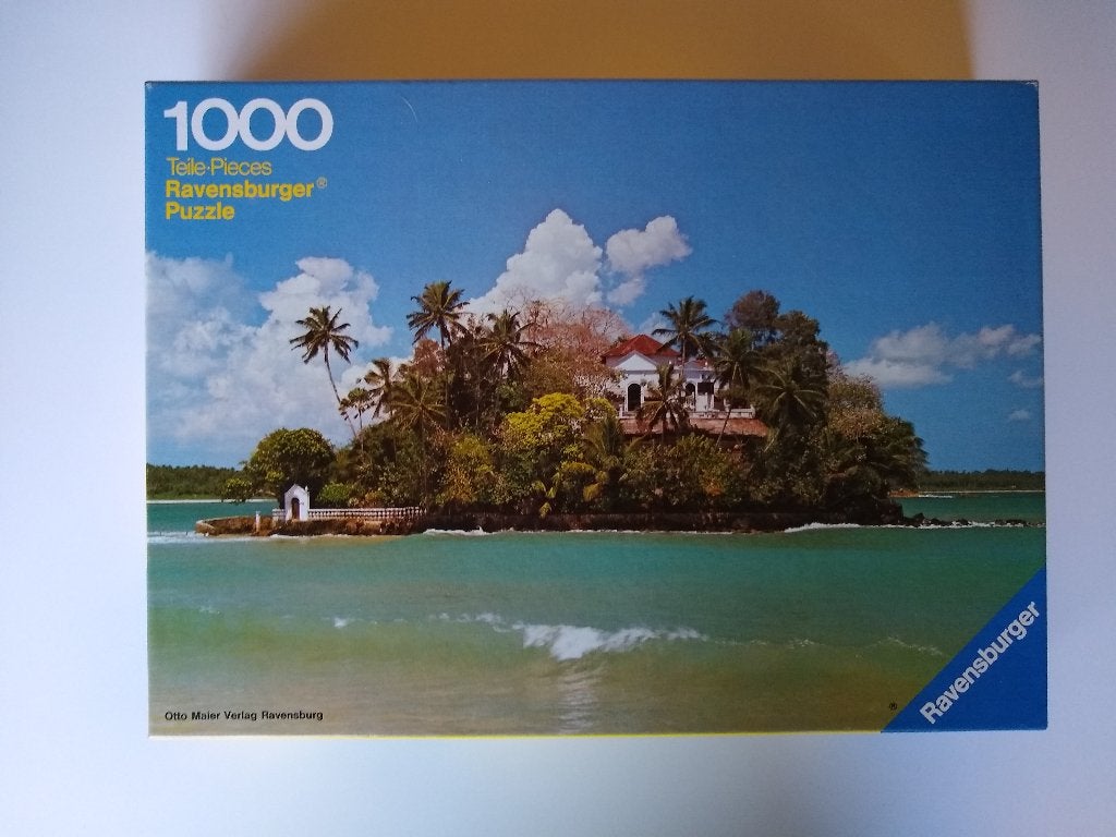 vintage Ravensburger puzzel tropische eilanden 1000 stukjes, Ophalen of Verzenden, 500 t/m 1500 stukjes, Zo goed als nieuw, Legpuzzel