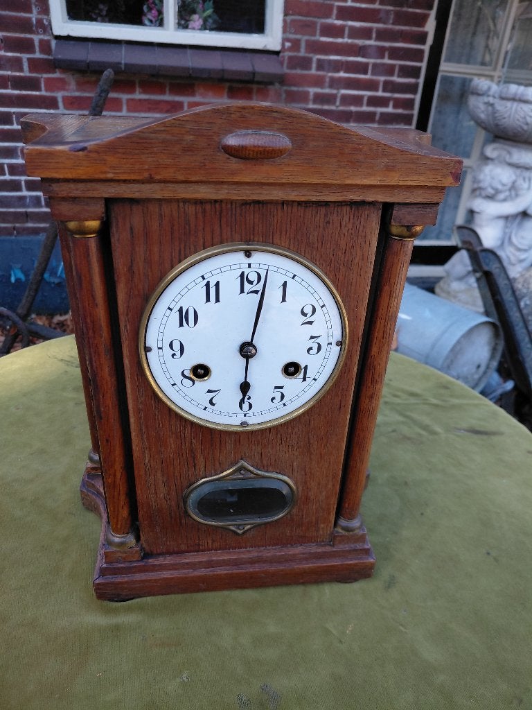 Antieke 19e eeuw eiken kolommenpendule / tafelklok., Antiek en Kunst, Verzenden