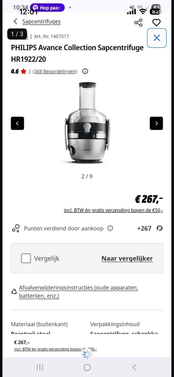 Philips Avance Collection Sapcentrifuge HR1922/20, 2 snelheden, Ophalen of Verzenden, Zo goed als nieuw, 2 tot 3 liter