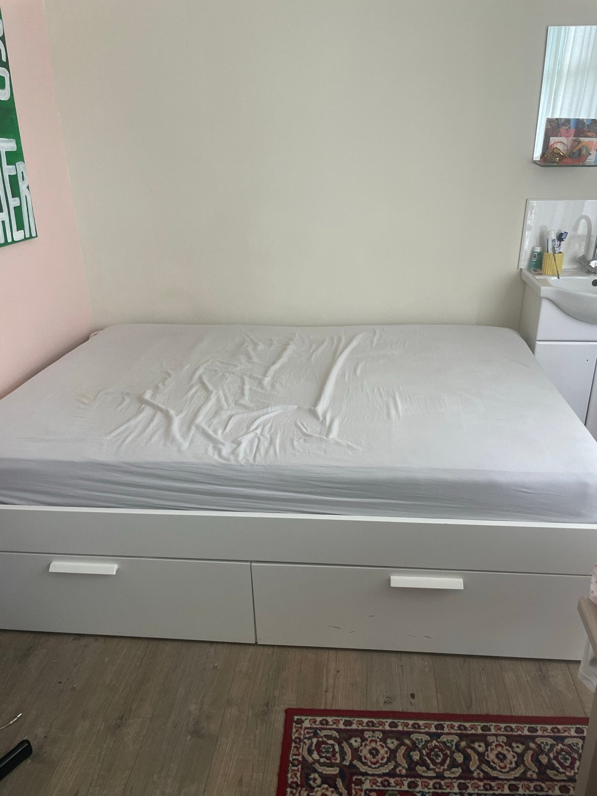 IKEA BRIMNES bedframe met opberglades 140x200 cm, Ophalen, Gebruikt, Wit, Tweepersoons