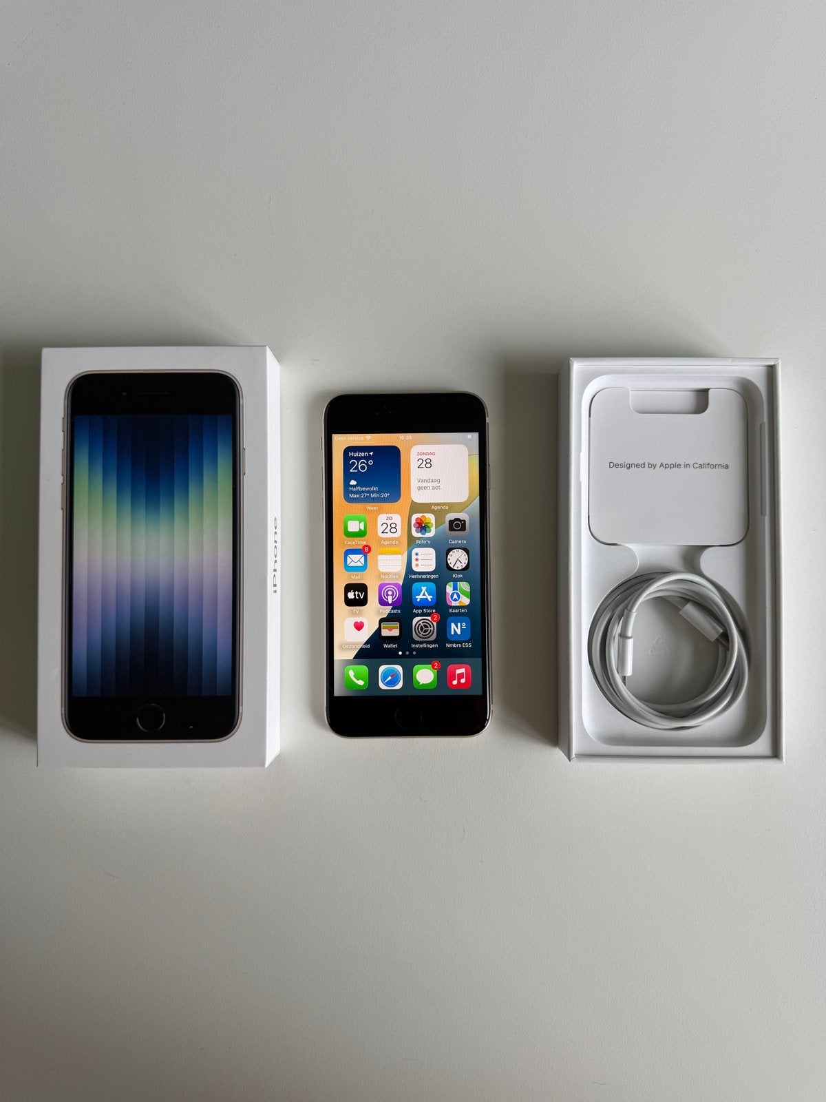 iPhone SE 2022 64GB Starlight 100% batterij incl. doos/kabel, Telecommunicatie, Mobiele telefoons | Apple iPhone, Ophalen, Wit