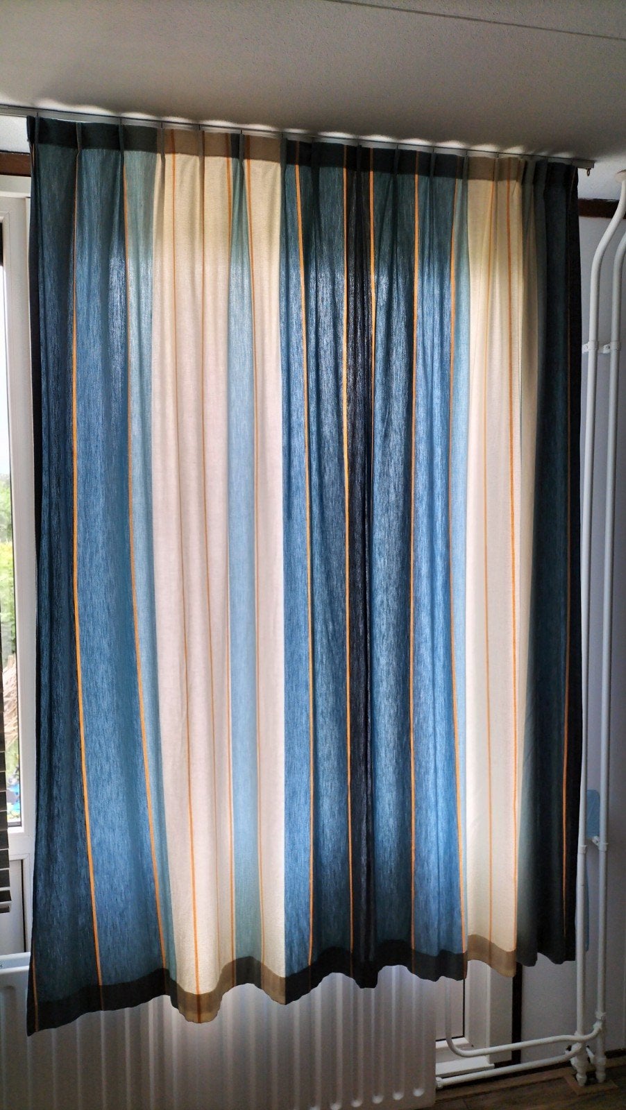 Gordijnen gestreept blauw wit geel, 150 cm, 190 cm, Ophalen of Verzenden, Zo goed als nieuw