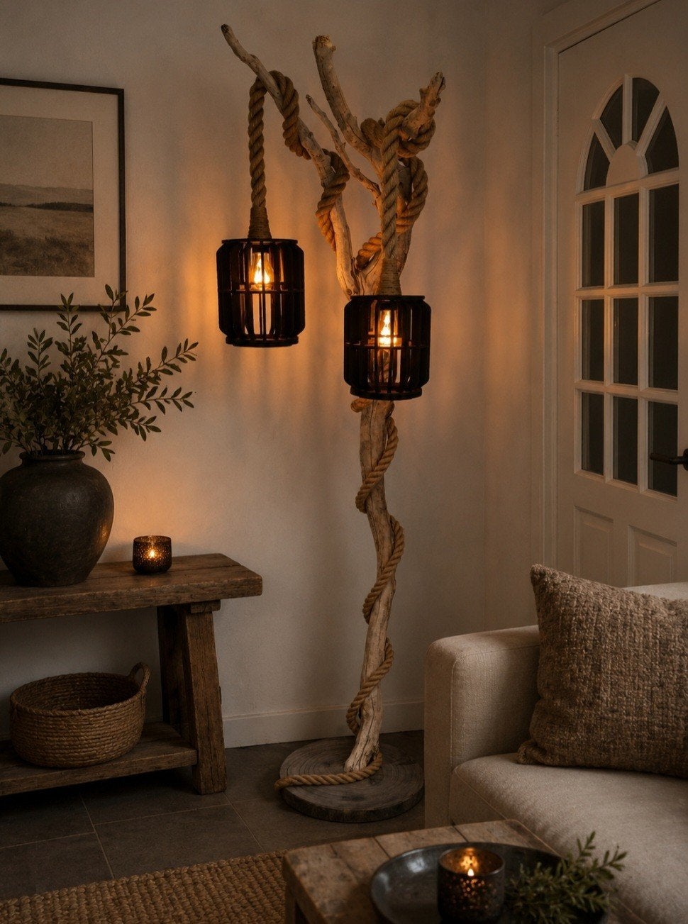 Landelijke vloerlamp van drijfhout boomstronk, Ophalen, 200 cm of meer, Stoer sober robuust landelijk drijfhout, Nieuw