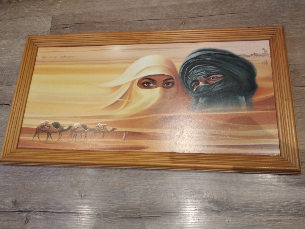 Sfeervol schilderij - Woestijnscène (Tuareg) met karavaan, Ophalen