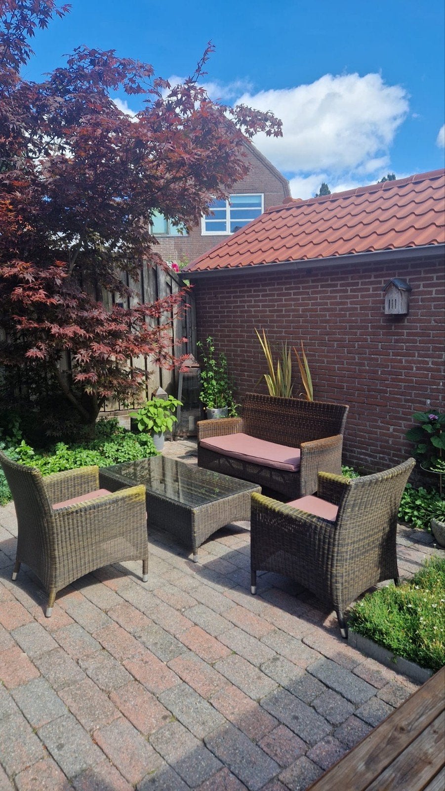 Loungeset met  Tafel en Kussens, Ophalen, 4 zitplaatsen, Gebruikt, Bank