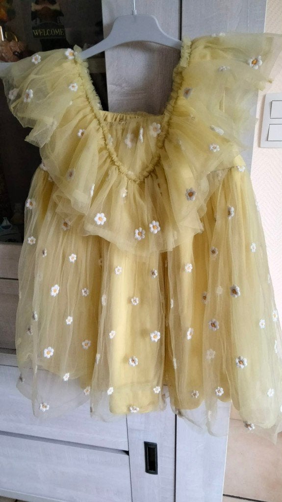 gele feestjurk Next maat 128 / jurk bloemen, Meisje, Ophalen of Verzenden, Zo goed als nieuw, Jurk of Rok