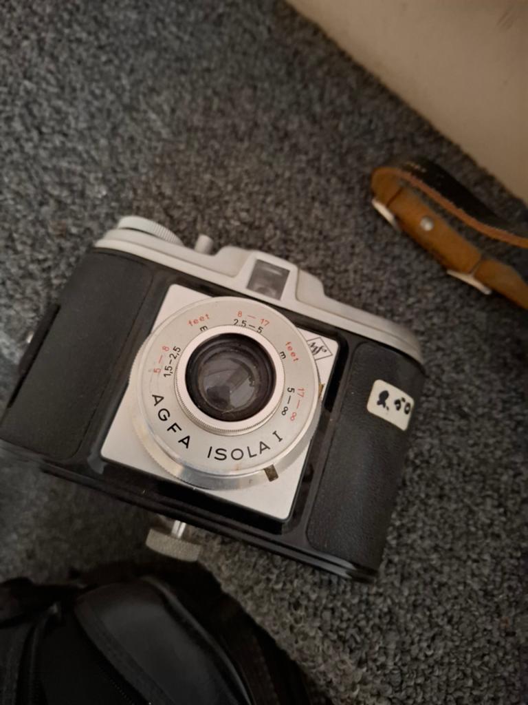 Vintage Agfa Isola I camera met lederen tasje, Ophalen of Verzenden, Gebruikt, Compact, Overige Merken