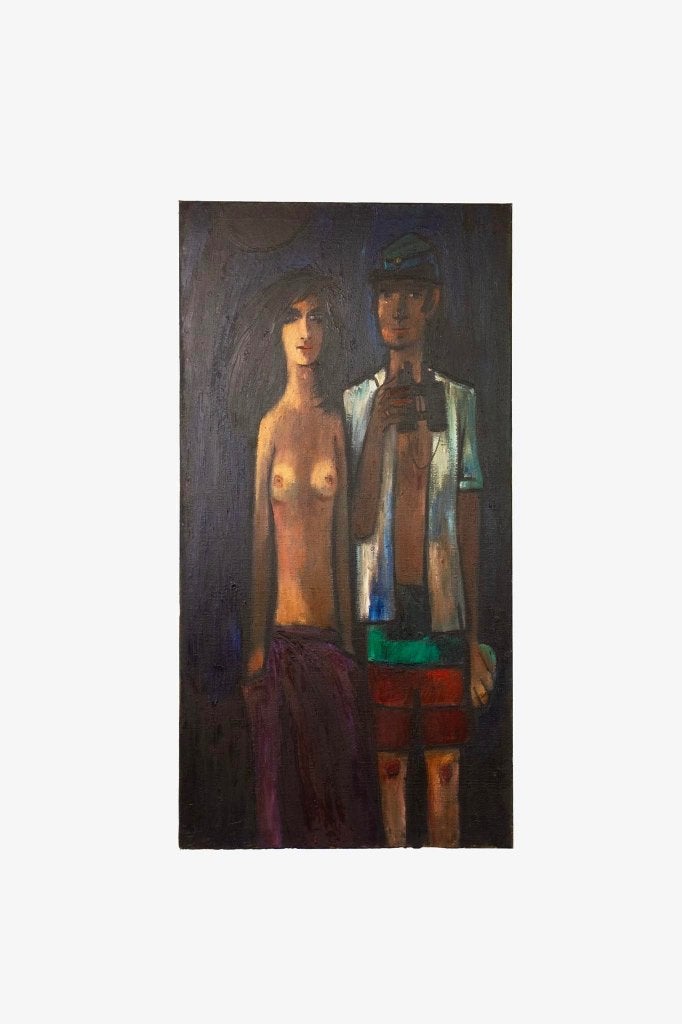 Theo van der Horst schilderij ‘Man met verrekijker...’ 1988, Ophalen, Gelimiteerde oplage, Textiel, Figuren