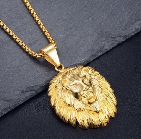 Leeuw stalen met goud verguld kettinghanger, Overige materialen, Nieuw, Ophalen of Verzenden, Goud