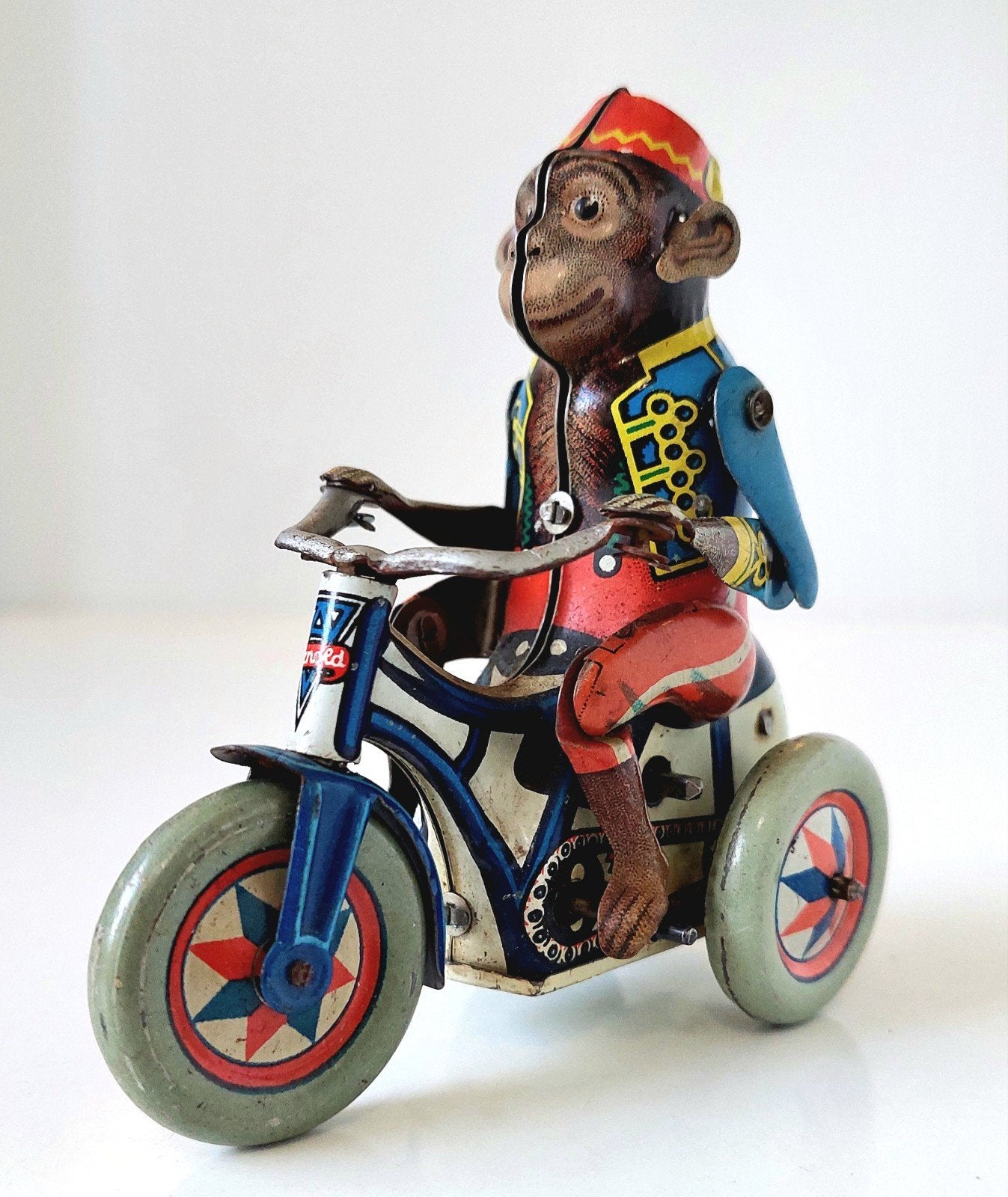 Oud Arnold U.S. Zone Blikken Speelgoed Aap op Driewieler, Antiek en Kunst, Ophalen of Verzenden