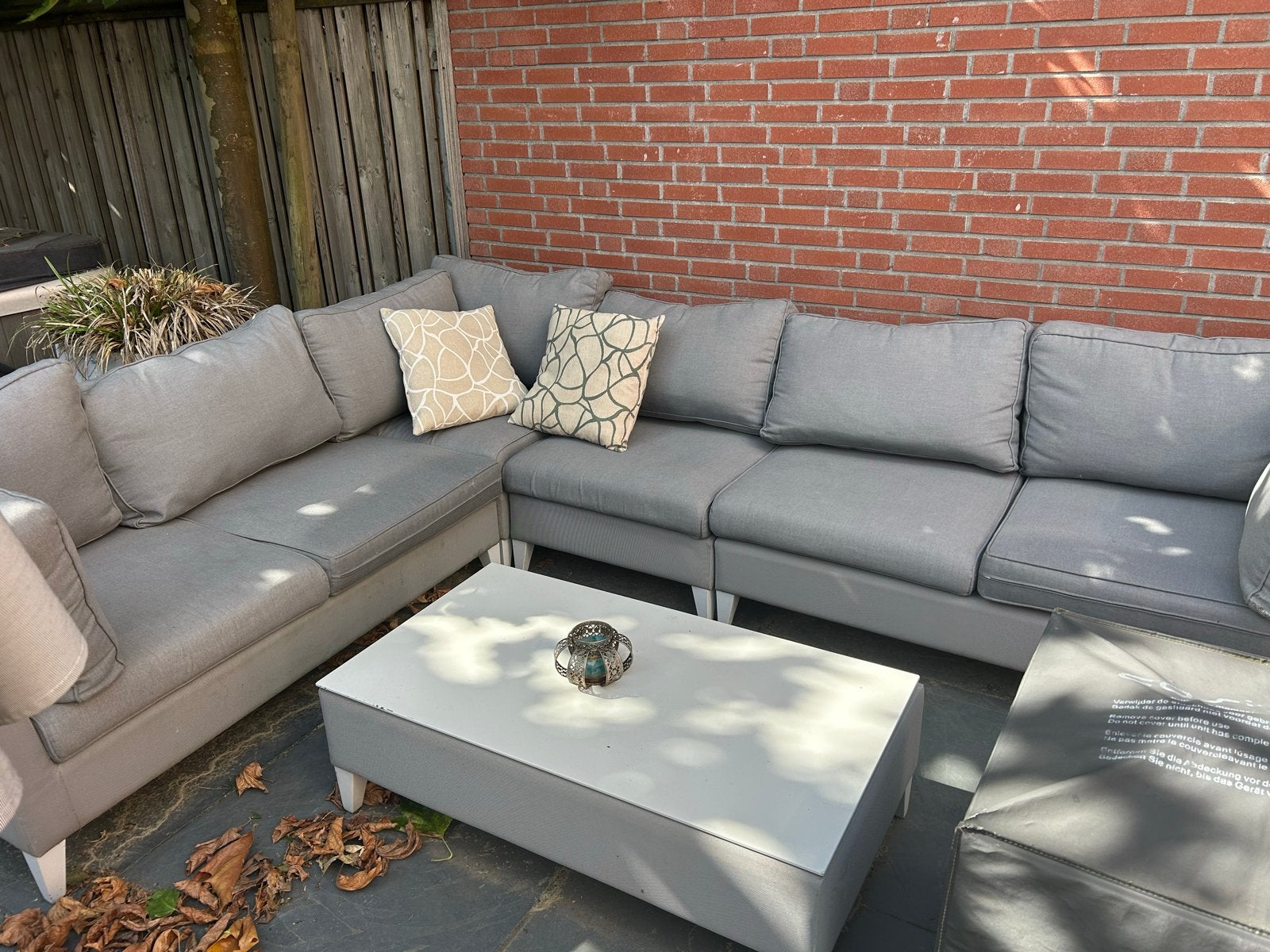 Grote grijze loungeset met salontafel., Tuin en Terras, Tuinsets en Loungesets, Ophalen, Overige materialen, Gebruikt, Meer dan 8 zitplaatsen