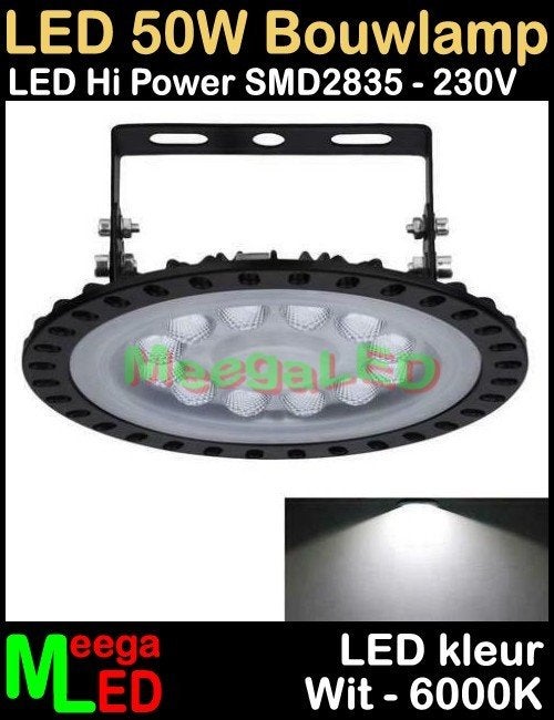 LED Bouwlamp Floodlight 50W SMD2835 LEDs Wit-6000k, Wandlamp, Ophalen of Verzenden, Netvoeding, Led