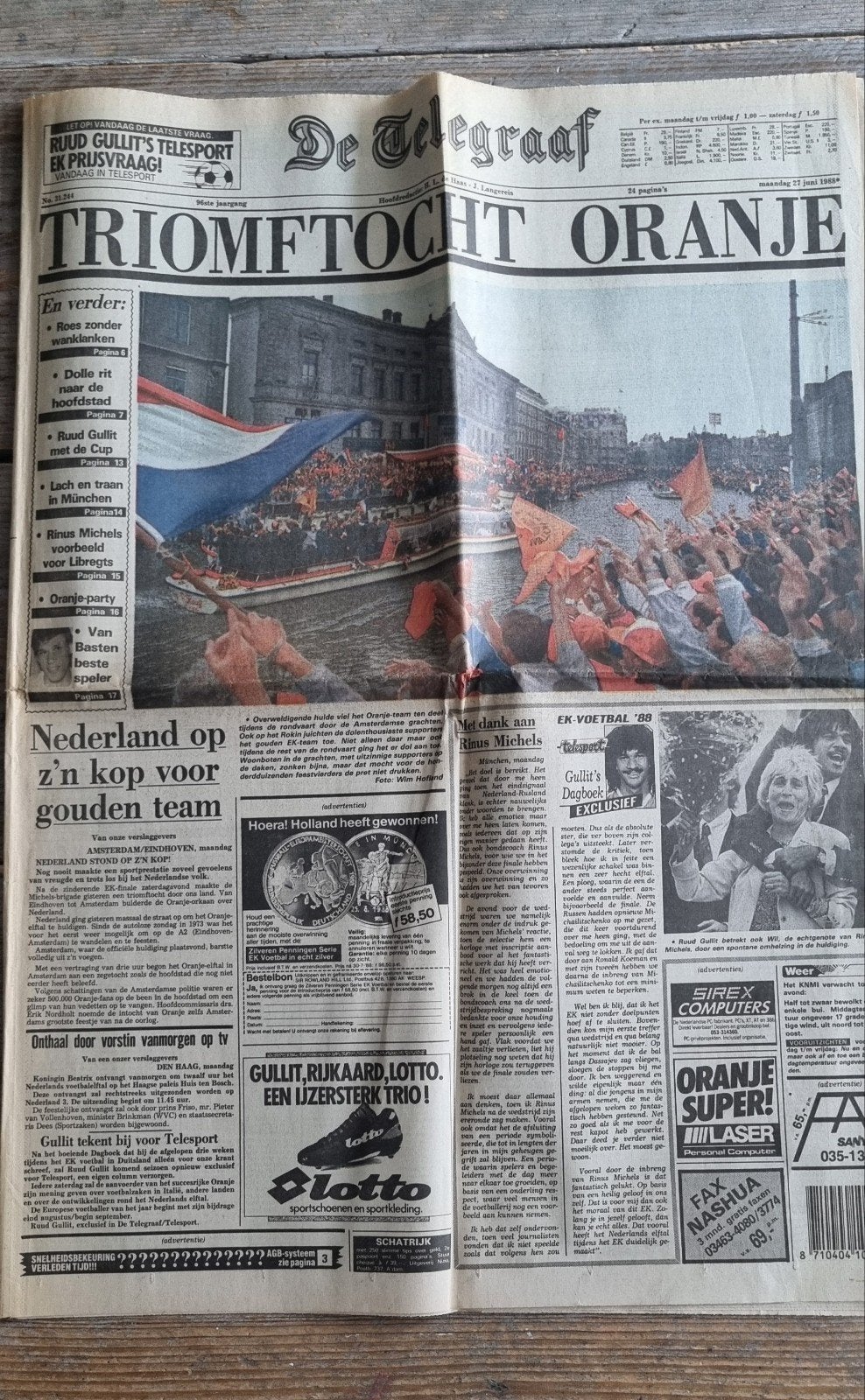 Krantenpagina's Nederland Europees Kampioen (1988), Ophalen of Verzenden, Gebruikt, Overige binnenlandse clubs, Overige typen