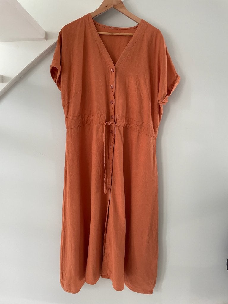 Vrolijke, lange oranje jurk / zomerjurk, maat 46, Kleding | Dames, Grote Maten, Ophalen of Verzenden, Zo goed als nieuw, Oranje