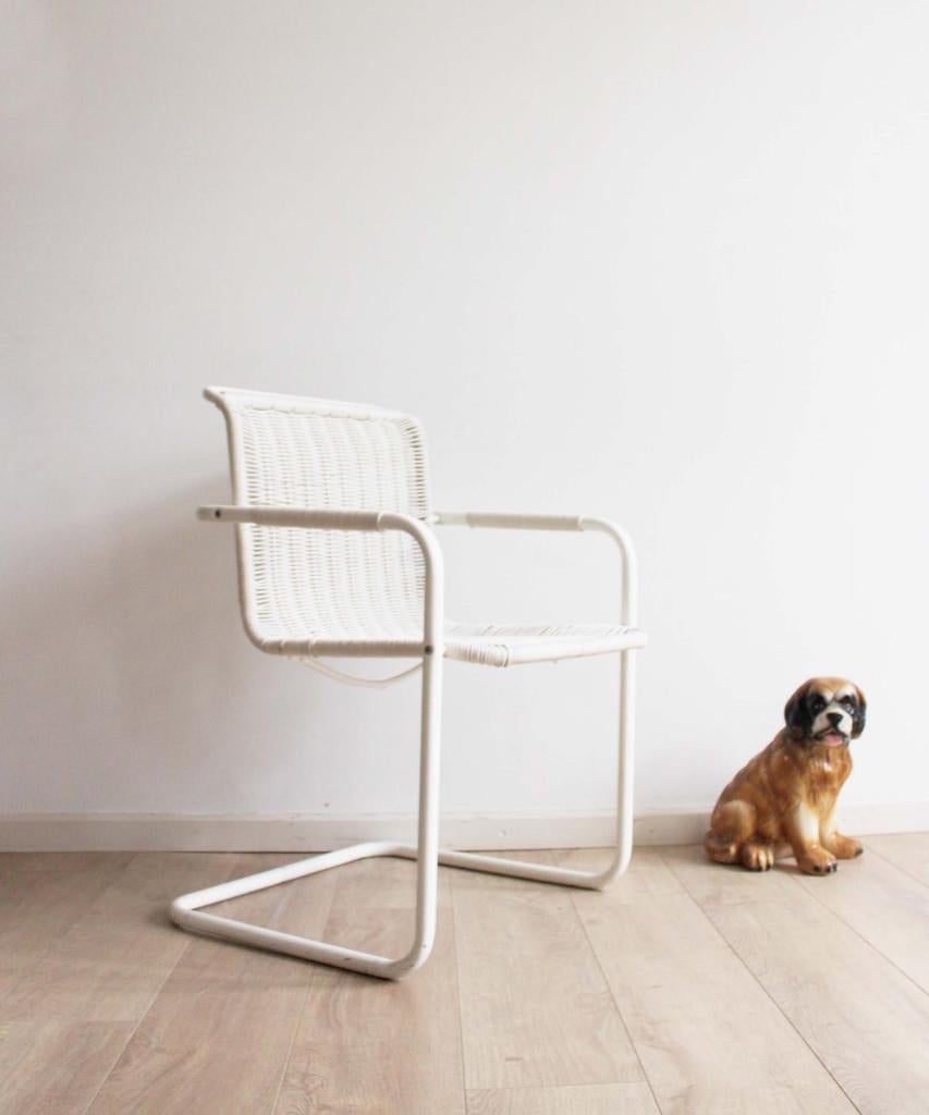 Witte vintage buisframe stoel, Tecta stijl. Retro stoel, Ophalen, O, Overige materialen, Eén