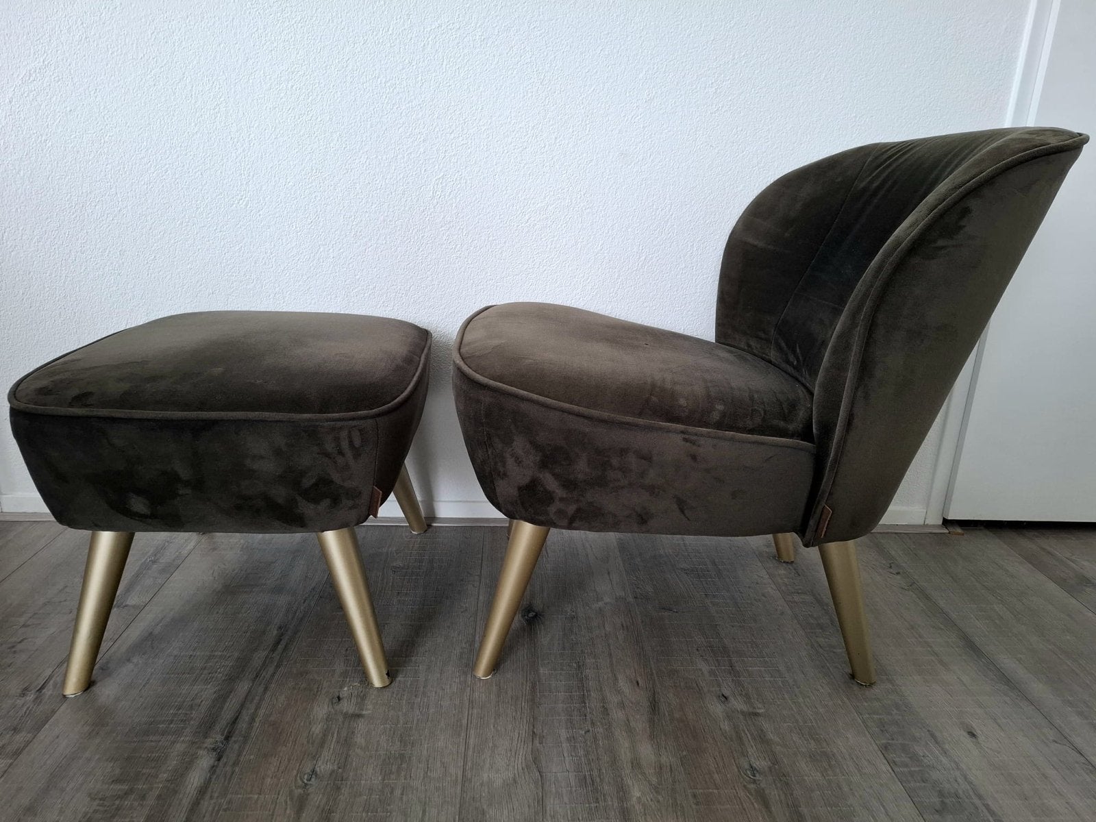 Pozoi fauteuil met poef - Donkergroen fluweel, Ophalen, Gebruikt, Overige kleuren, Eén