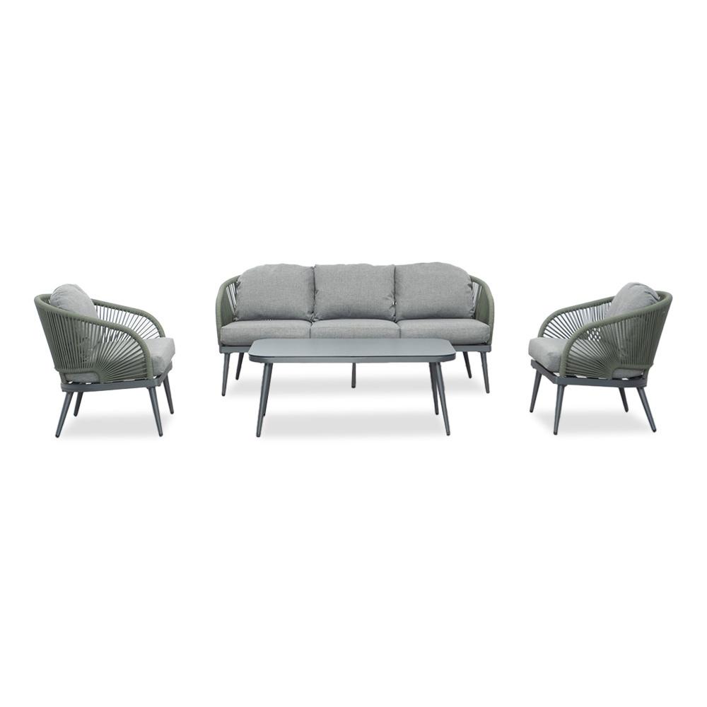Nova stoel-bank loungeset olijfgroen | aluminium + rope, Ophalen, 5 zitplaatsen, Aluminium, Zo goed als nieuw