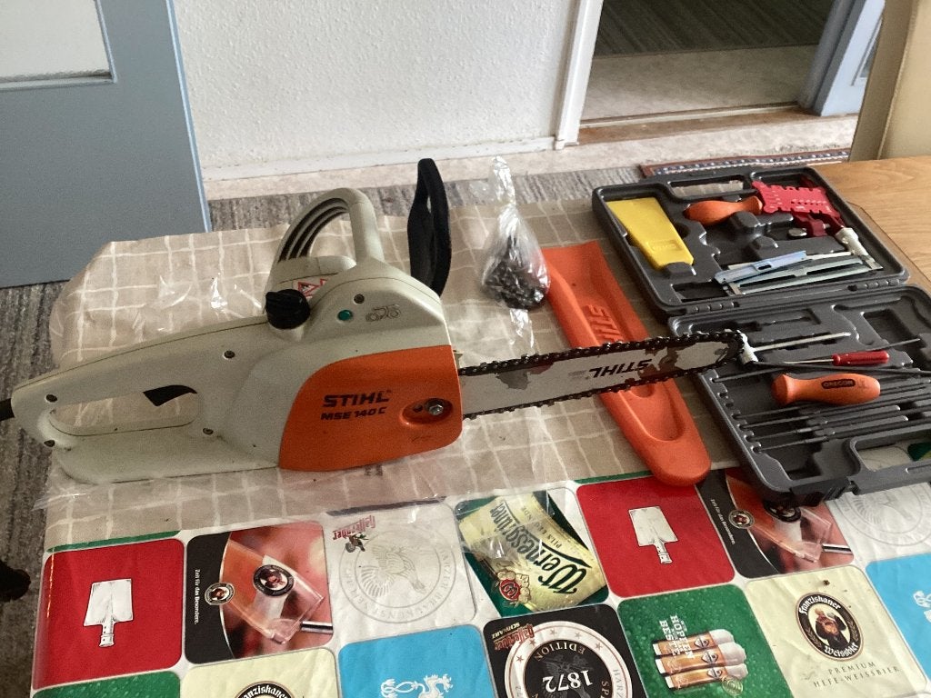 Stihl electrische kettingzaag ,en Oregon slijpset., Ophalen, Gebruikt