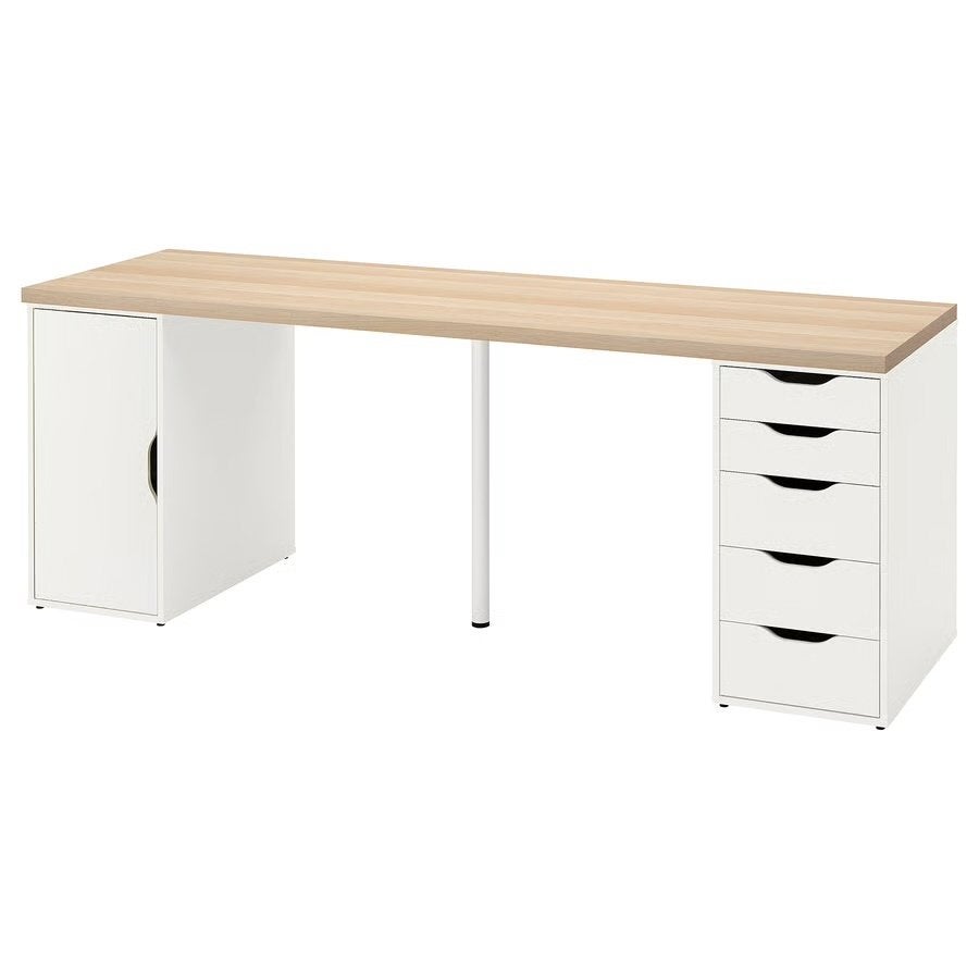 IKEA LAGKAPTEN/ALEX bureau 200x60 cm eiken/wit, Ophalen, Scandinavisch, Spaanplaat of MDF, Zo goed als nieuw