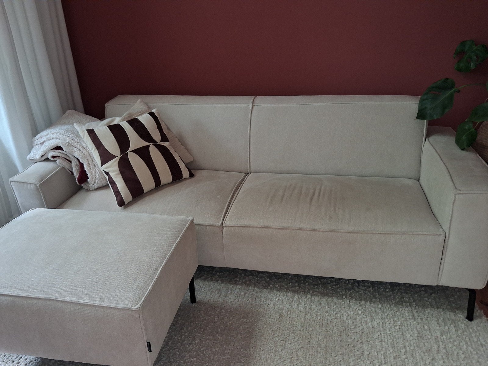 Kansas 3-zitsbank en hocker Kansas ribstof off white, Ophalen, Modern, Scandinavisch, Zo goed als nieuw, Stof