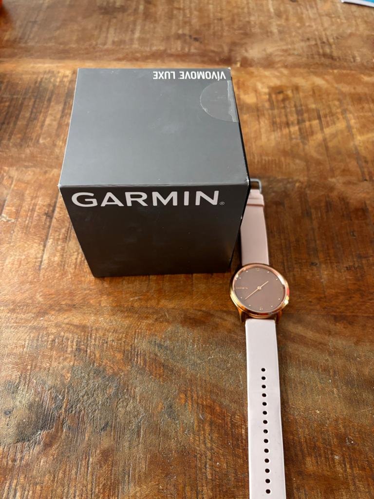Garmin Vivomove Luxe smartwatch - Roze/Goud incl.oplaadsnoer, Ophalen, Gebruikt, Hoogte, Android