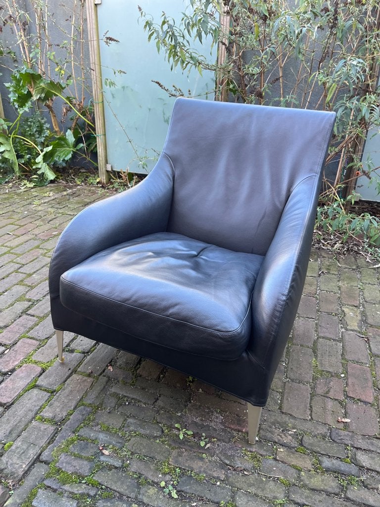 B&B Italia Florence fauteuil Antonio Citterio zwart leer, Huis en Inrichting, Ophalen, Gebruikt, Leer, 75 tot 100 cm