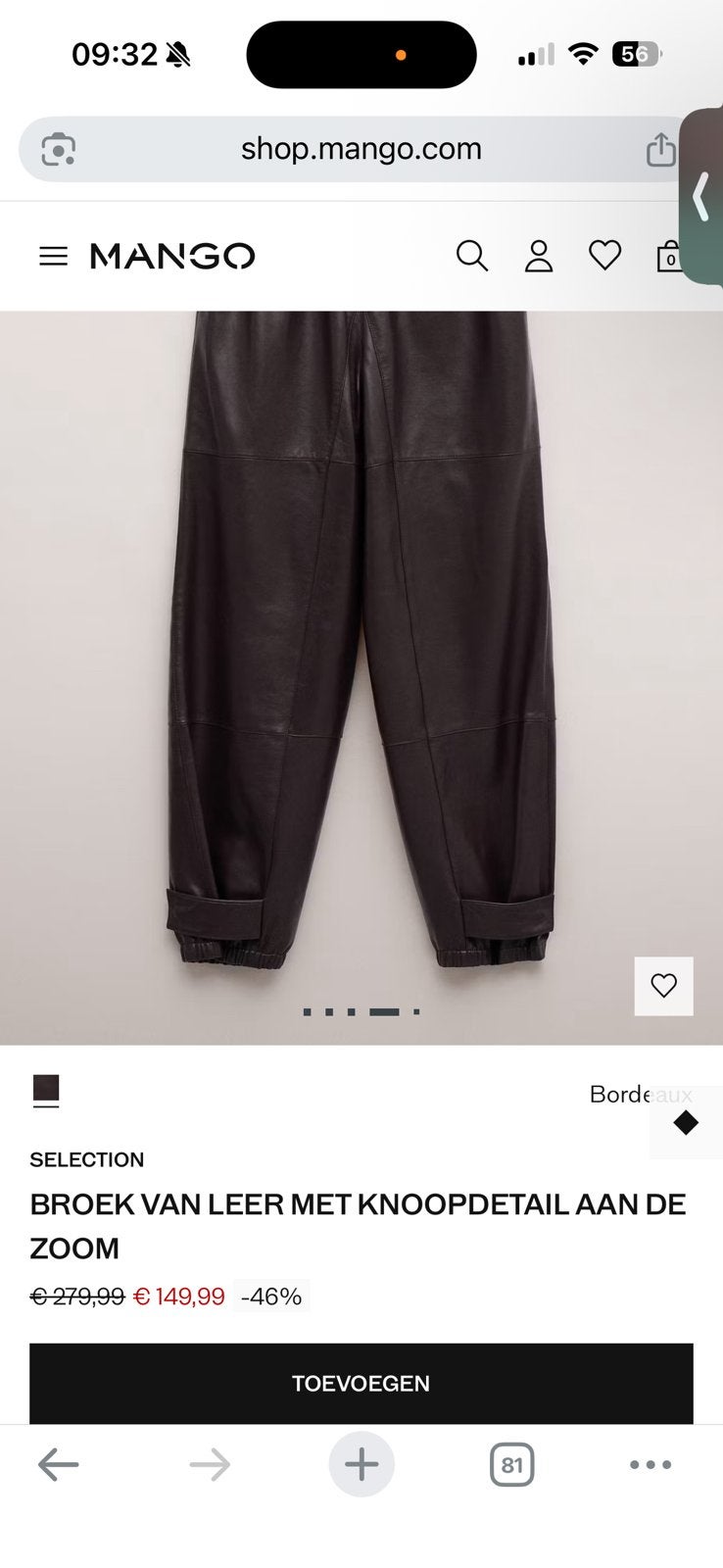 Leren broek mango, Kleding | Dames, Ophalen of Verzenden, Zo goed als nieuw, Bruin, Lang