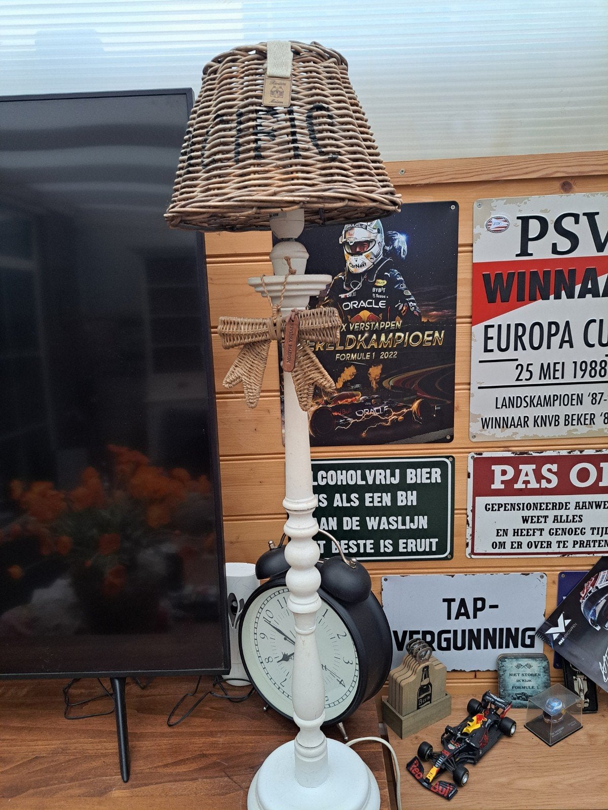2 landelijke lampenvoeten met Riviera Maison kapjes - 84 cm, Wit, Riviera Maison, Zo goed als nieuw, Hout