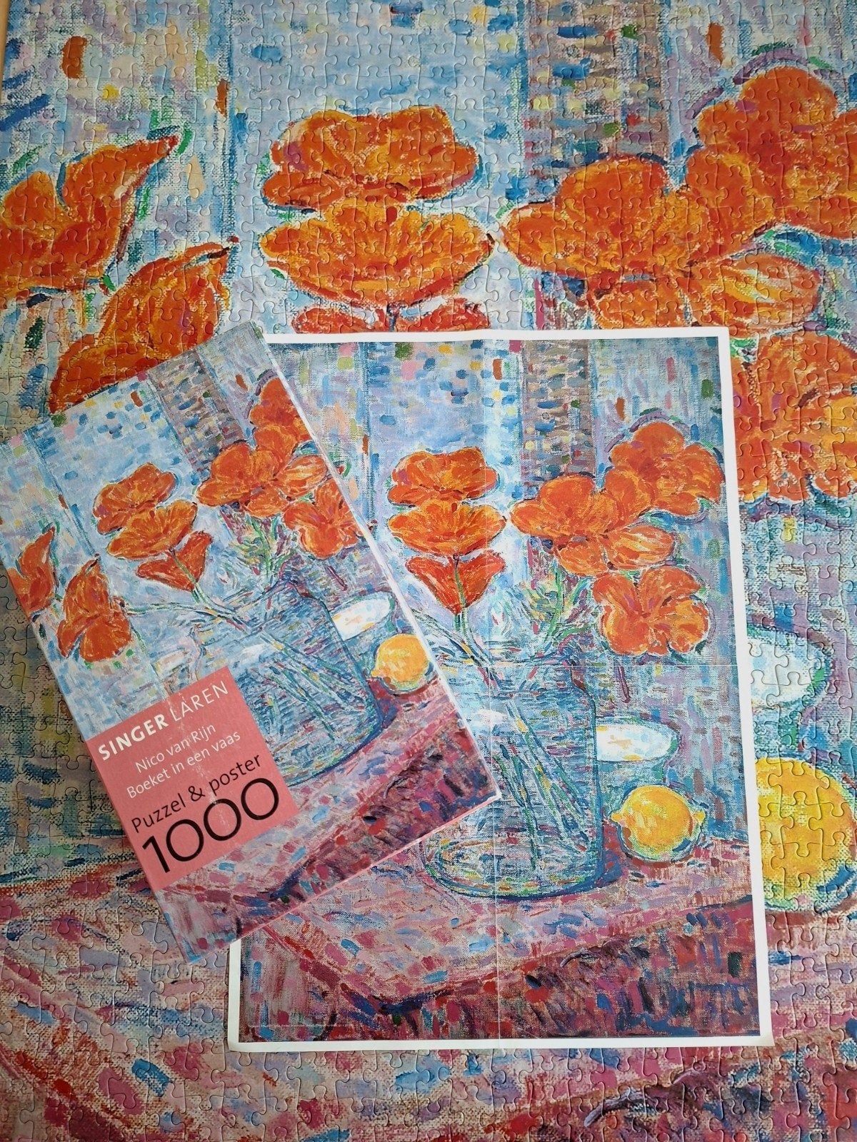 SINGER LAREN 🥀 Nico van Rijn puzzel BOEKET IN EEN VAAS 1000, Hobby en Vrije tijd, Ophalen of Verzenden, 500 t/m 1500 stukjes