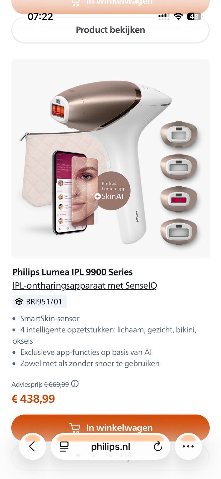 Philips Lumea IPL 9900 series, Ophalen of Verzenden, Zo goed als nieuw, Scheren en Epileren
