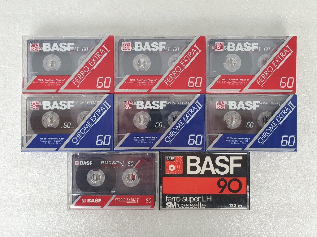 Lot van 8 BASF cassettes, Cd's en Dvd's, Cassettebandjes, Nieuw in verpakking, Origineel, Overige genres, 2 t/m 25 bandjes, Ophalen of Verzenden