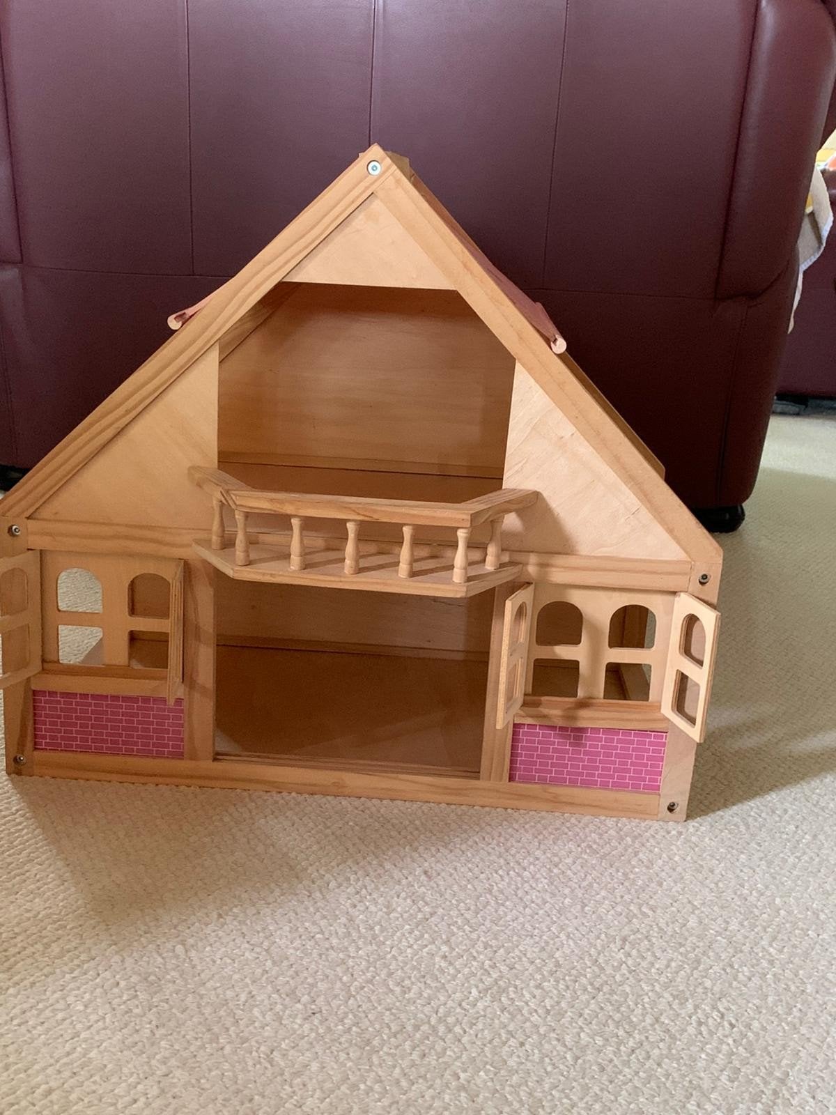 houten poppenhuis met houten accessoires, Ophalen, Zo goed als nieuw, Poppenhuis